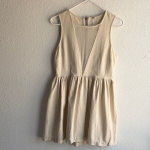 Vintage Free People Dress Sz M Color Cream Floral Brocade Side Pockets like new